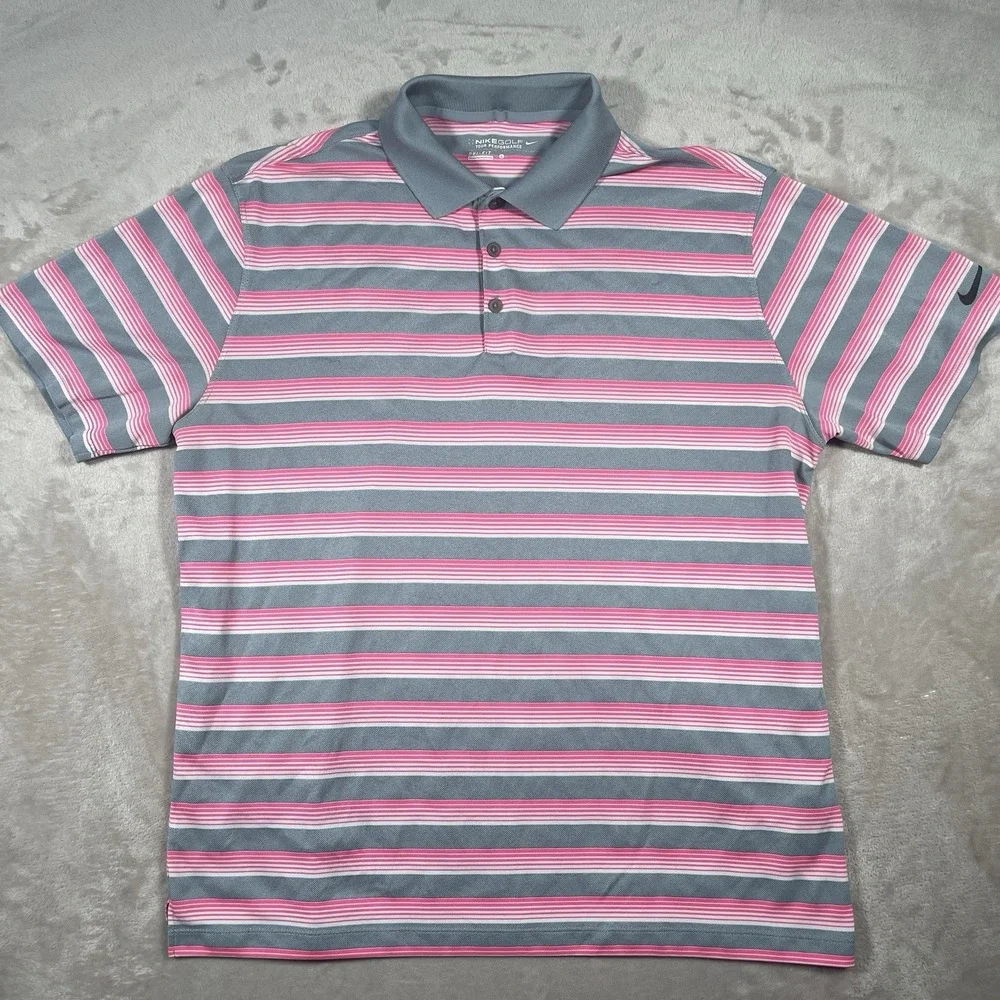 Nike Golf Dri-Fit Tour‎ Performance Polo Men's L Gray Pink Striped